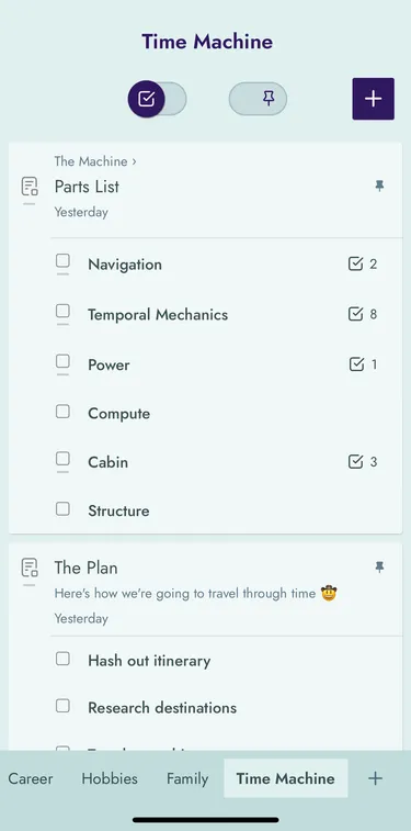 Overview of open todos in the selected area